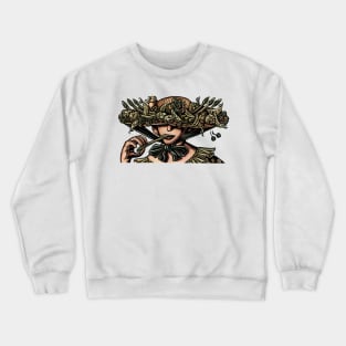 Woman in Hat Decorated with Vegetables Crewneck Sweatshirt